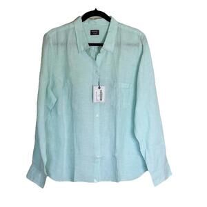 NWT Untuckit Shirt Womens 18 Blush Green Linen Button Up Long Sleeve Regular Fit